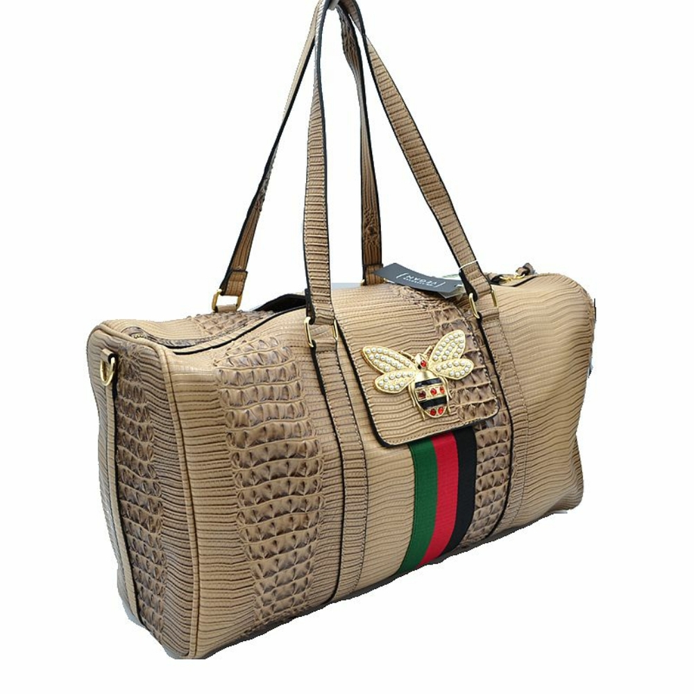 Biege Snake Skin Travel Duffel / Tote Bag
